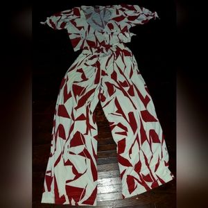 2 piece white and brown pants set